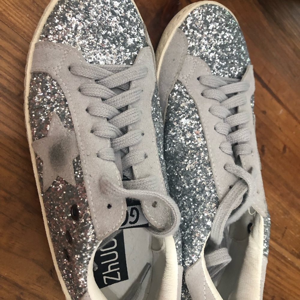 Golden Goose Silver Glitter Sneakers